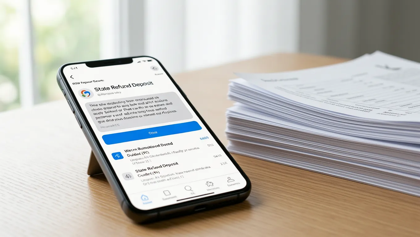 Smartphone showing a bank deposit and financial documents
