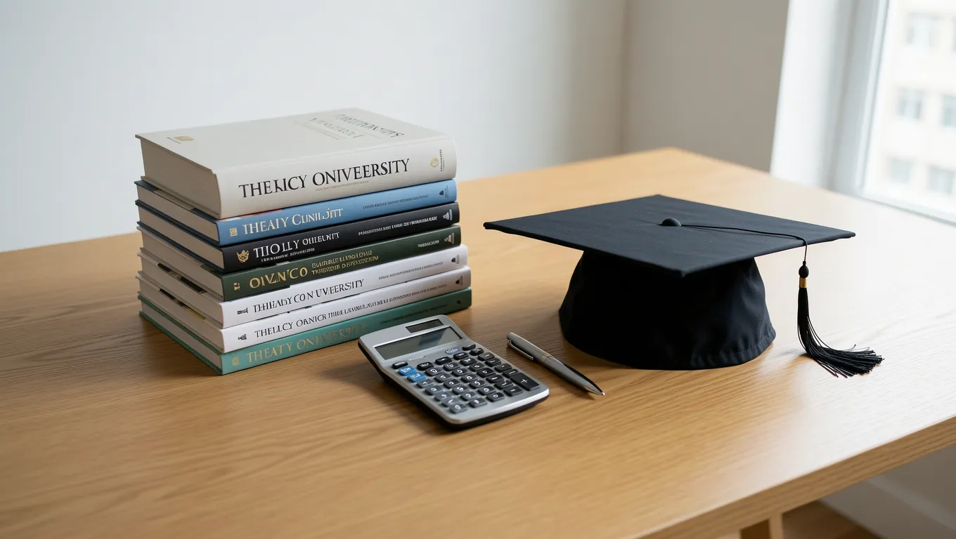 Graduation cap and textbooks representing student loan debt weight