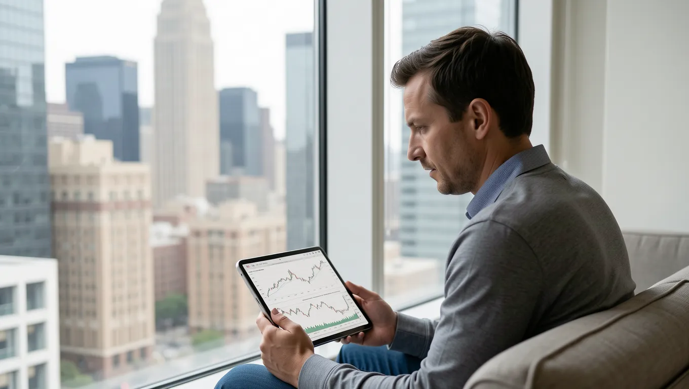 Person reviewing personal finance data on a digital tablet