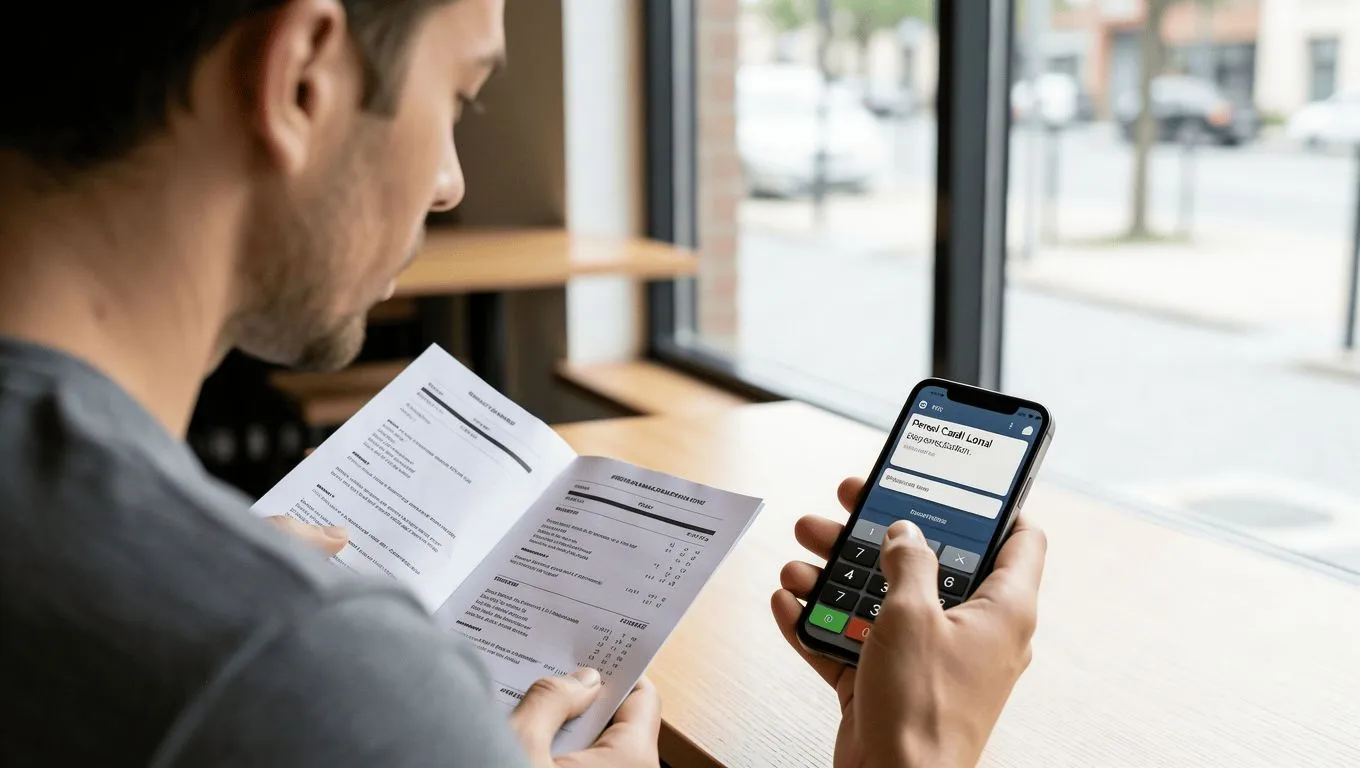Illinois resident comparing loan costs with mobile device.