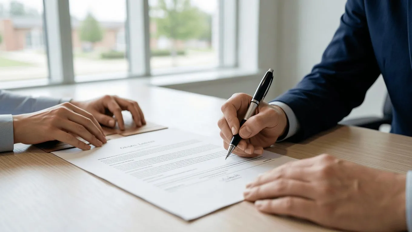 Signing loan paperwork for personal finance in Bloomington, IL