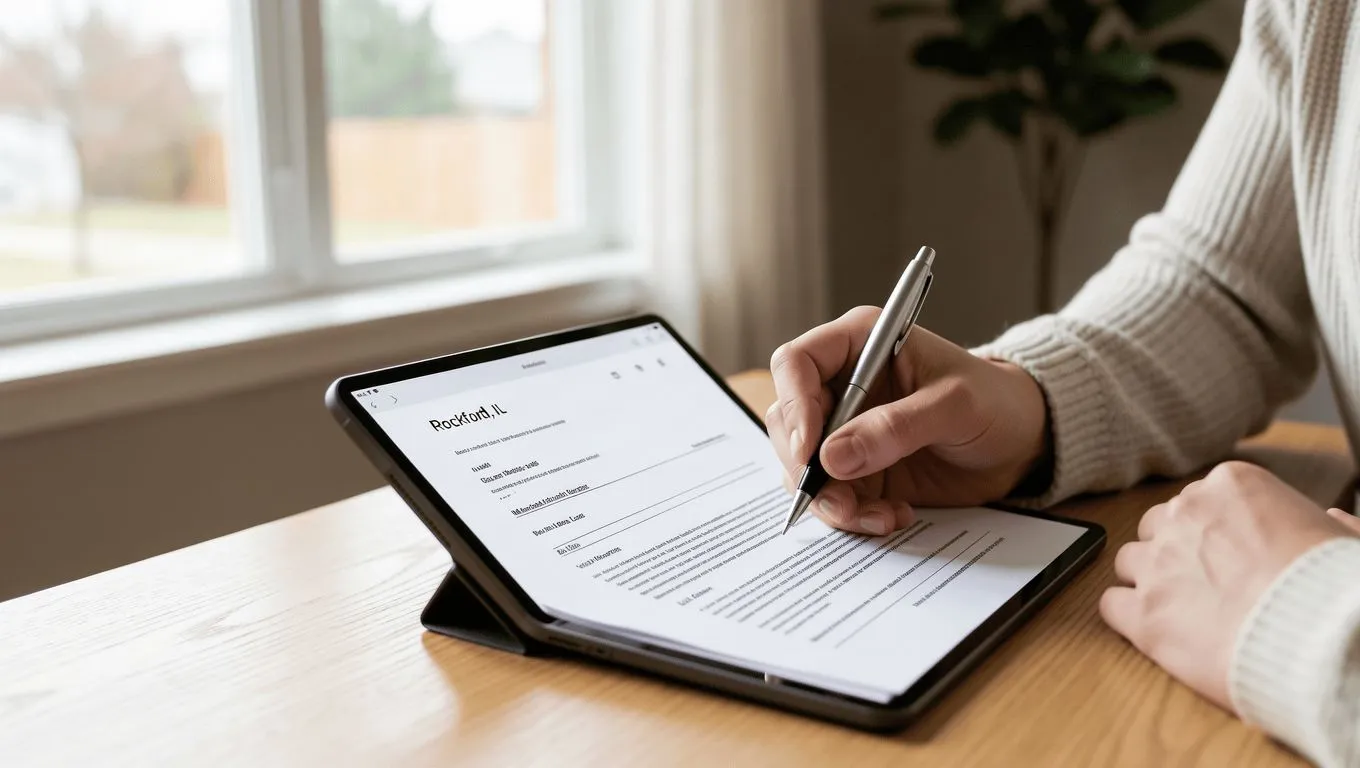 Signing personal loan paperwork at home in Illinois