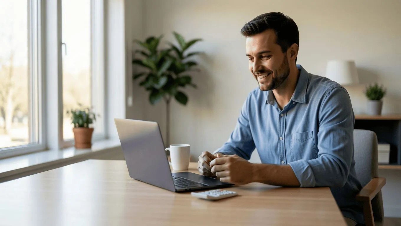 <8-12 word alt: Person reviewing loan options at a home office desk.>