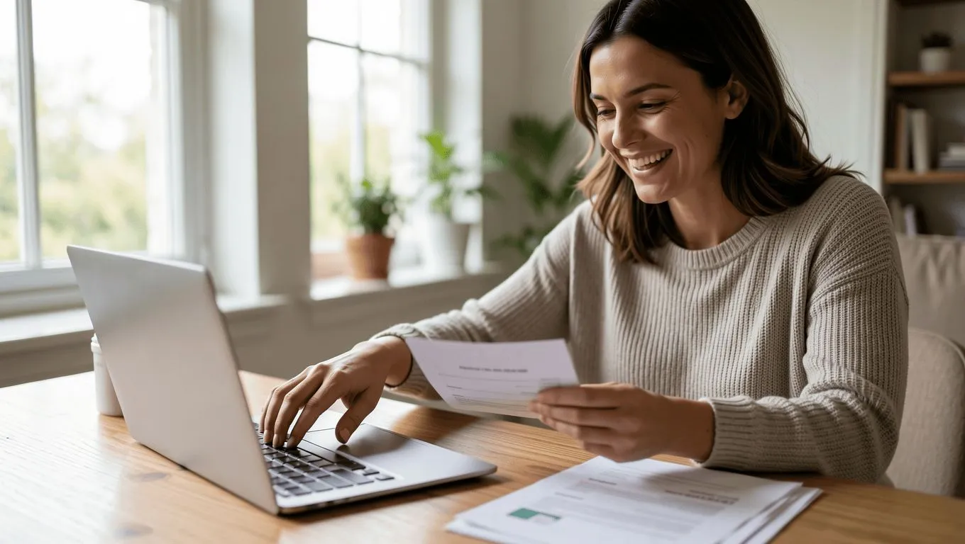 Person successfully managing finances at home.