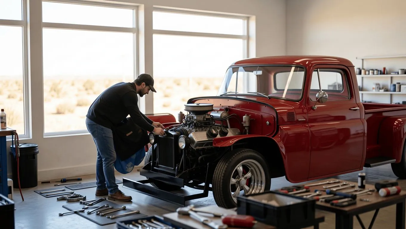 Mechanic Repairing Pickup Truck for Title Loan Funds